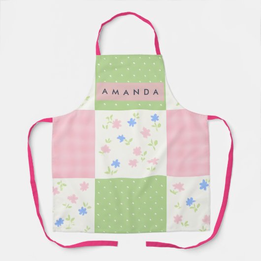 Gepersonaliseerd Pastelkleurig Patchwork Bloempatr Schort (Voorkant)