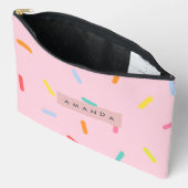 Gepersonaliseerd pastelroze spikkelconfetti etui (Open)