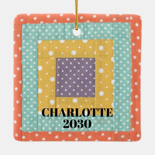 Gepersonaliseerd patchwerk keramisch ornament (Achterkant)