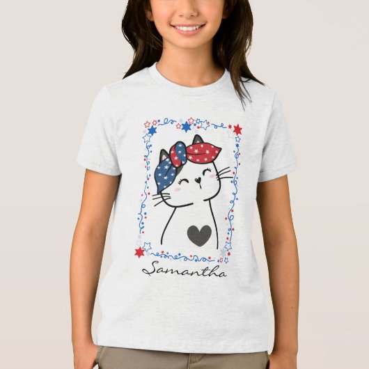 Gepersonaliseerd Patriottisch Cat Kinder T-shirt (Voorkant)