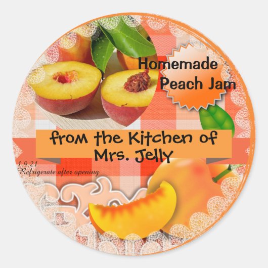 Gepersonaliseerd Peach Jam Classic Round Sticker (Voorkant)