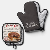 Gepersonaliseerd Pecan taart bakken recept Ovenwant & Pannenlap Set (Voorkant / Achterkant)