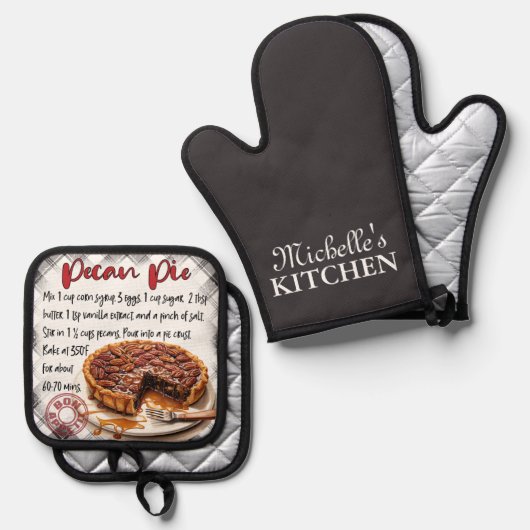 Gepersonaliseerd Pecan taart bakken recept Ovenwant & Pannenlap Set (Voorkant / Achterkant)