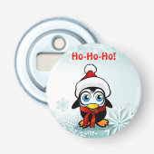 Gepersonaliseerd Penguin Santa Cartoon Button Flesopener (Voorkant)