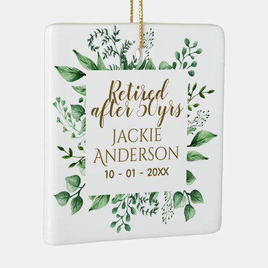 Gepersonaliseerd pensioengeschenk Botanisch groen  Keramisch Ornament (Rechts)