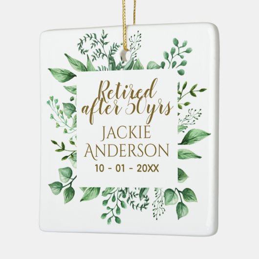 Gepersonaliseerd pensioengeschenk Botanisch groen Keramisch Ornament (Links)