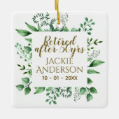 Gepersonaliseerd pensioengeschenk Botanisch groen  Keramisch Ornament (Voorkant)