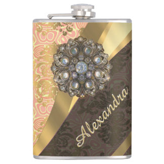 Gepersonaliseerd perzik girly damast patroon heupfles