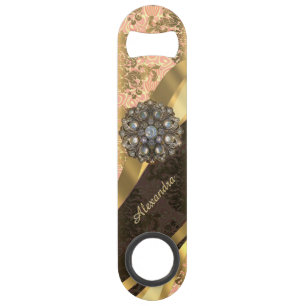 Gepersonaliseerd perzik girly damast patroon speed flessenopener