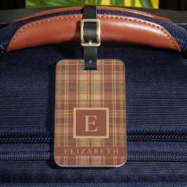 Gepersonaliseerd Perzik Roze Bruin Geruite Patroon Bagagelabel