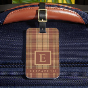 Gepersonaliseerd Perzik Roze Bruin Geruite Patroon Bagagelabel