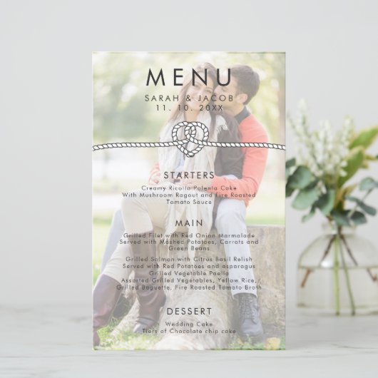 Gepersonaliseerd Photo Rope Heart Wedding Menu (Staand voorkant)