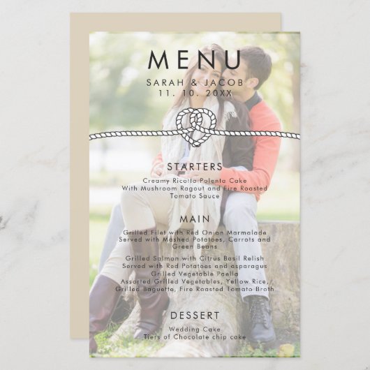 Gepersonaliseerd Photo Rope Heart Wedding Menu (Voorkant / Achterkant)
