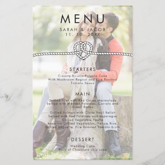 Gepersonaliseerd Photo Rope Heart Wedding Menu (Voorkant)