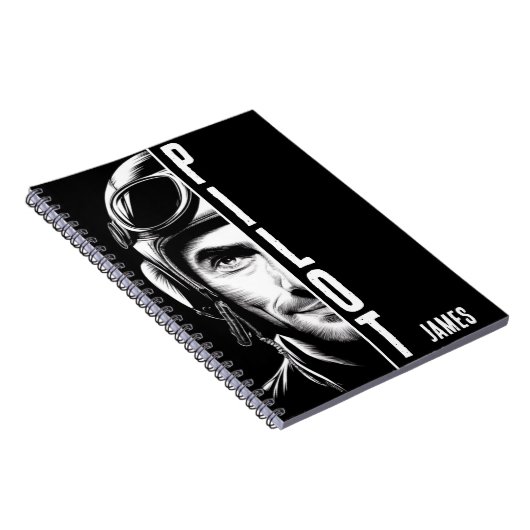 Gepersonaliseerd, Pilot Face, Comic, Zwart-wit Notitieboek (Rechterzijde)