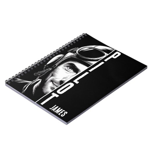 Gepersonaliseerd, Pilot Face, Comic, Zwart-wit Notitieboek (Linkerzijde)