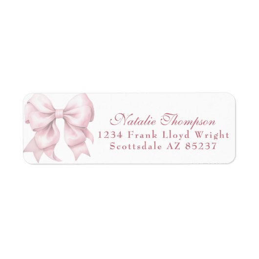 Gepersonaliseerd Pink Bow Retour Mailing Adres Etiket (Voorkant)