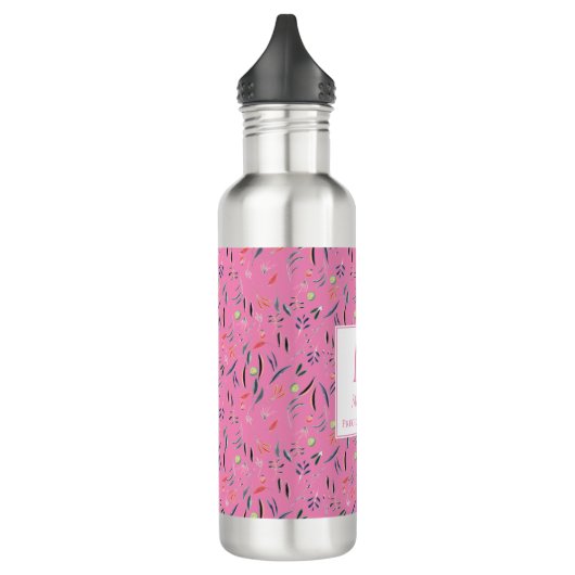 Gepersonaliseerd PINK Floral Monogram Waterfles (Links)