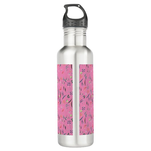 Gepersonaliseerd PINK Floral Monogram Waterfles (Achterkant)