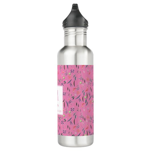 Gepersonaliseerd PINK Floral Monogram Waterfles (Rechts)