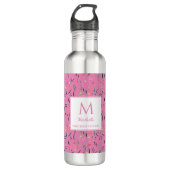 Gepersonaliseerd PINK Floral Monogram Waterfles (Voorkant)
