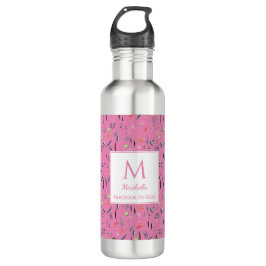Gepersonaliseerd PINK Floral Monogram Waterfles