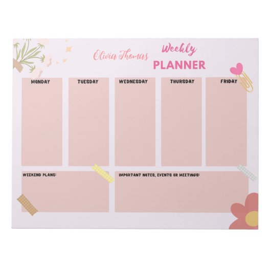 Gepersonaliseerd Pink Weekly Planner Notitieblok (Voorkant)