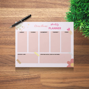 Gepersonaliseerd Pink Weekly Planner Notitieblok