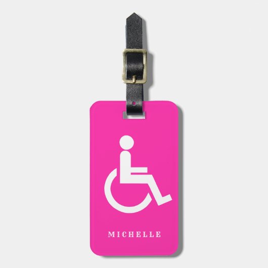 Gepersonaliseerd Pink White handicapsymbool Bagagelabel (Voorkant verticaal)