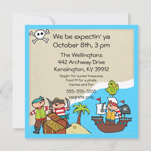 Gepersonaliseerd Pirate Party Pirates Birthday Inv Kaart (Achterkant)