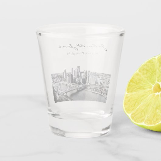 Gepersonaliseerd Pittsburgh Skyline Shot Glass Shot Glas (Achterkant)