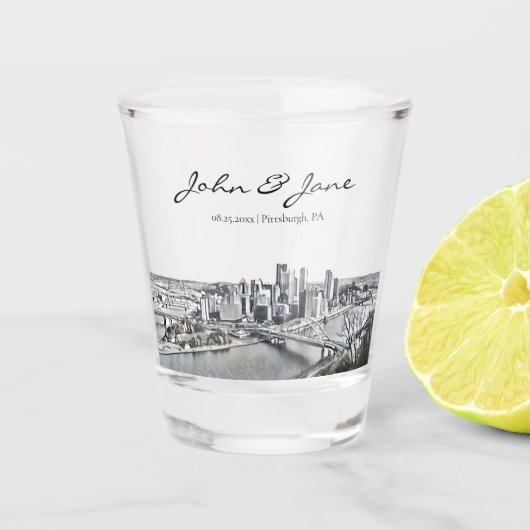 Gepersonaliseerd Pittsburgh Skyline Shot Glass Shot Glas (Voorkant)