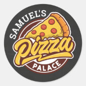 Gepersonaliseerd Pizza Palace Birthday Party, elke Ronde Sticker (Voorkant)