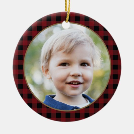 Gepersonaliseerd Plaid Keramisch Ornament van Kers (Voorkant)