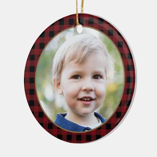 Gepersonaliseerd Plaid Keramisch Ornament van Kers (Links)