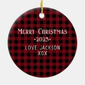 Gepersonaliseerd Plaid Keramisch Ornament van Kers (Achterkant)