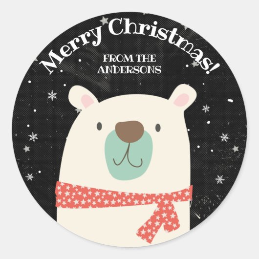 Gepersonaliseerd Polar Beer Kerst Ronde Sticker (Voorkant)