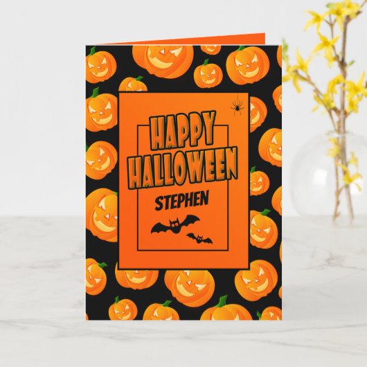 Gepersonaliseerd | Pompoen Fijne Halloween Groeten Kaart (Gele Bloem)