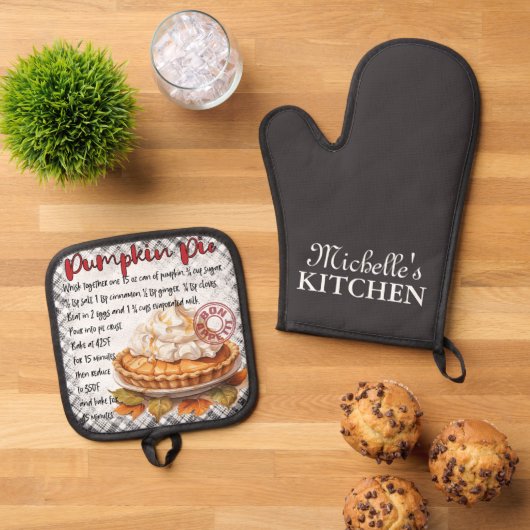 Gepersonaliseerd pompoen taart bakken recept ovenwant & pannenlap set (Top down)