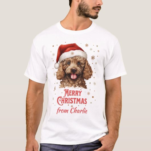 Gepersonaliseerd Poodle Dog Santa Vrolijk Kerstfee T-shirt (Voorkant)