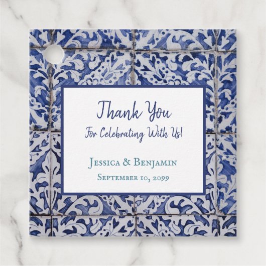 Gepersonaliseerd Portugese Tegels - Azulejo Floral Bedankjes Labels (Voorkant)