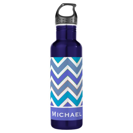 Gepersonaliseerd porty Blue Chevron Pattern Waterfles (Voorkant)