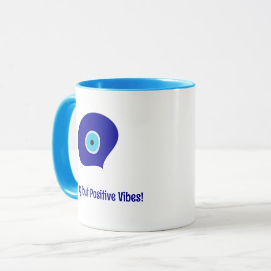 Gepersonaliseerd positieve vibes, Blue Evil Eye Te Mok (Voorkant links)