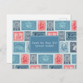 Gepersonaliseerd postzegels  blauw rood patroon briefkaart (Voorkant / Achterkant)