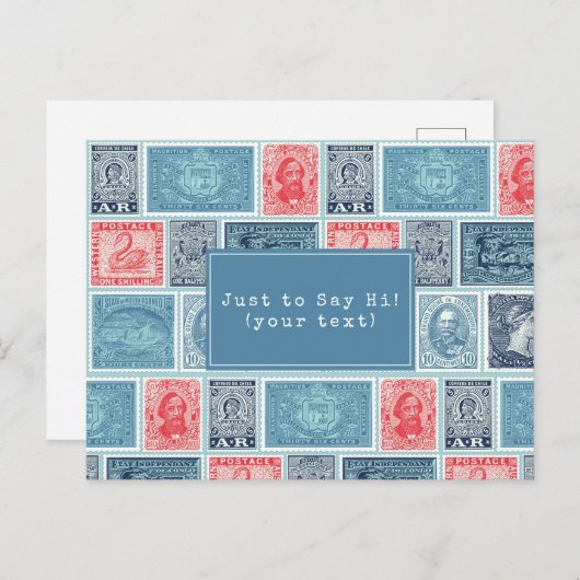 Gepersonaliseerd postzegels  blauw rood patroon briefkaart (Voorkant / Achterkant)