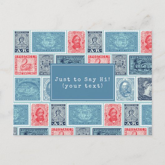 Gepersonaliseerd postzegels  blauw rood patroon briefkaart (Voorkant)