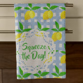 Gepersonaliseerd Preppy Yellow Lemons Blauw Wit Ch Theedoek