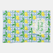 Gepersonaliseerd Preppy Yellow Lemons Blauw Wit Ch Theedoek (Horizontaal)