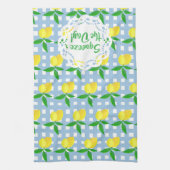 Gepersonaliseerd Preppy Yellow Lemons Blauw Wit Ch Theedoek (Verticaal)