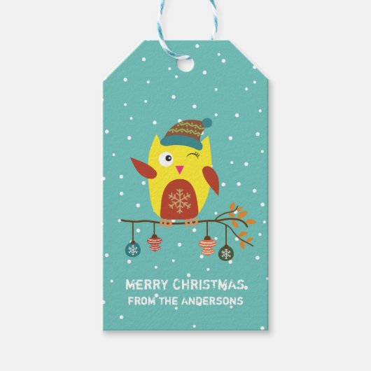 Gepersonaliseerd "pretkerst" kerstboomkoorts cadeaulabel (Voorkant)